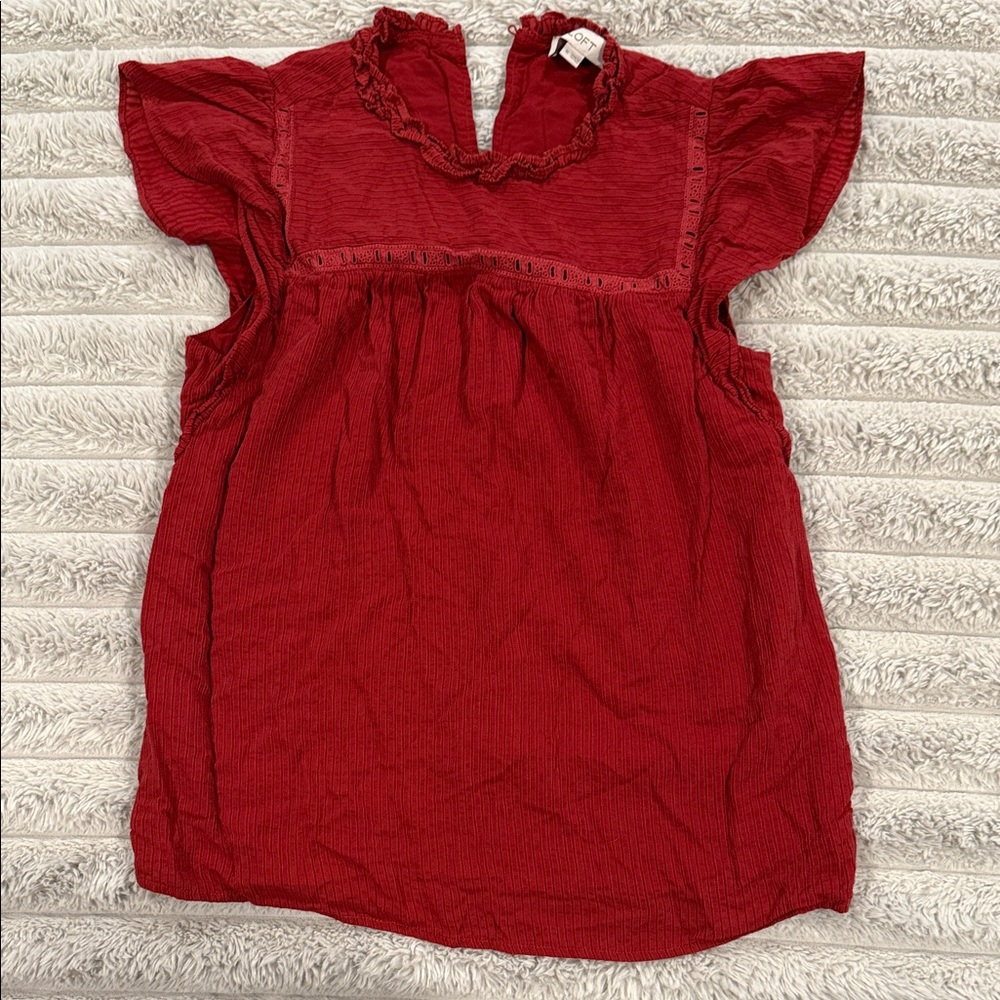 LOFT | Red Ruffled Blouse | Medium